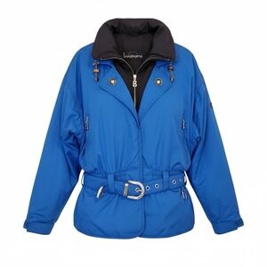 Vintage 90s Belted Bogner Jacket Womens 10 Blue Zip Layerlite Ski Lined USA Made